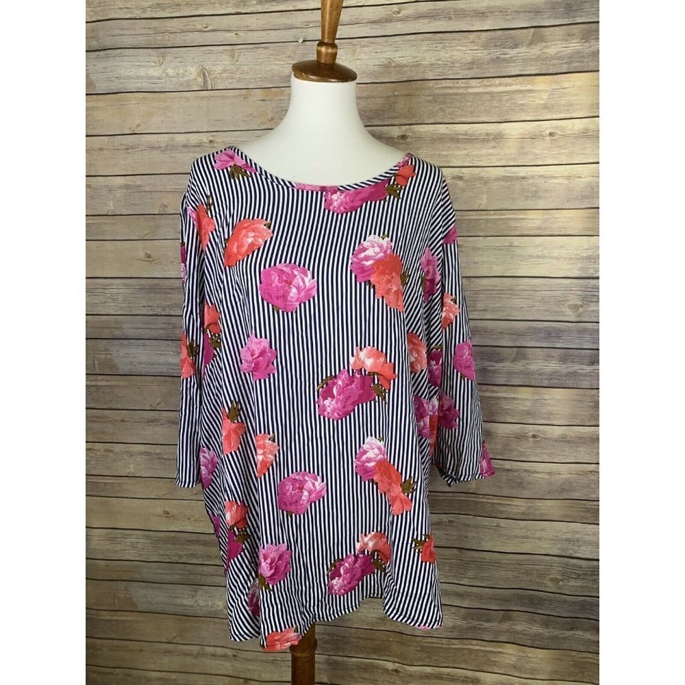 NWT Piphany Sophie Blouse 3X Floral Striped Top